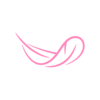 A stylized, minimalist feather icon in pink on a transparent background.