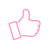 A pink thumbs-up symbol on a transparent background.