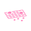 A stylized, pink sieve with a honeycomb structure is shown, through which larger and smaller particles fall.