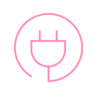 A modern, pink symbol of a plug surrounded by a cable.