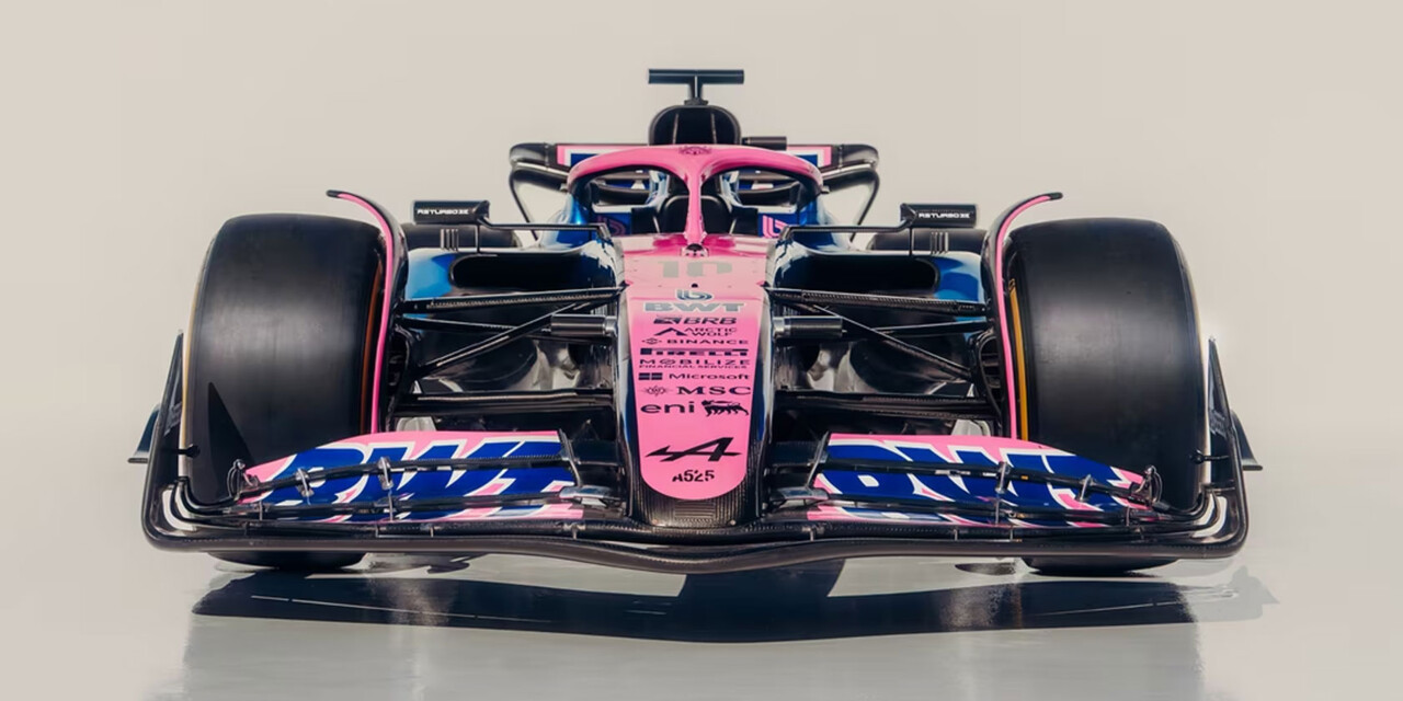 A high-resolution, front-facing image of a BWT-branded Formula 1 car.