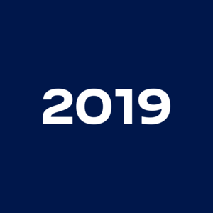 The number 2019 is centered in bold, white lettering against a dark blue background.