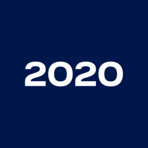 White, bold number '2020' centered on a deep dark blue background.